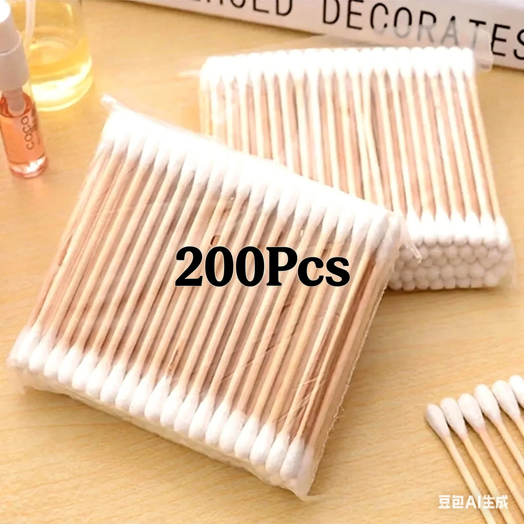 200/500 Double Round Headed Cotton Swabs Headed Cotton Swabs Bamboo Sticks