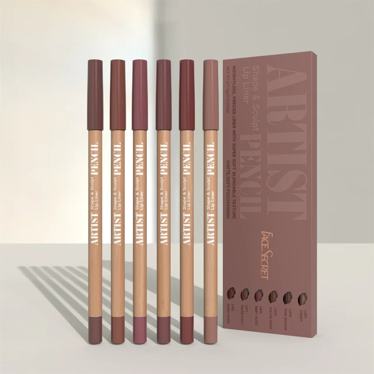 Face Secret Artist Shape Sculpt Lip Liner Pencil Set, Texture Matte Soft