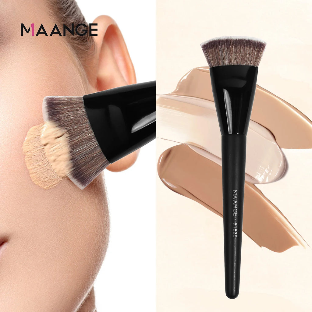 MAANGE Single Flat Round Tube Flat Head Foundation Brush With Box Powder Blush Makeup Brush Skin-friendly Makeup Tool