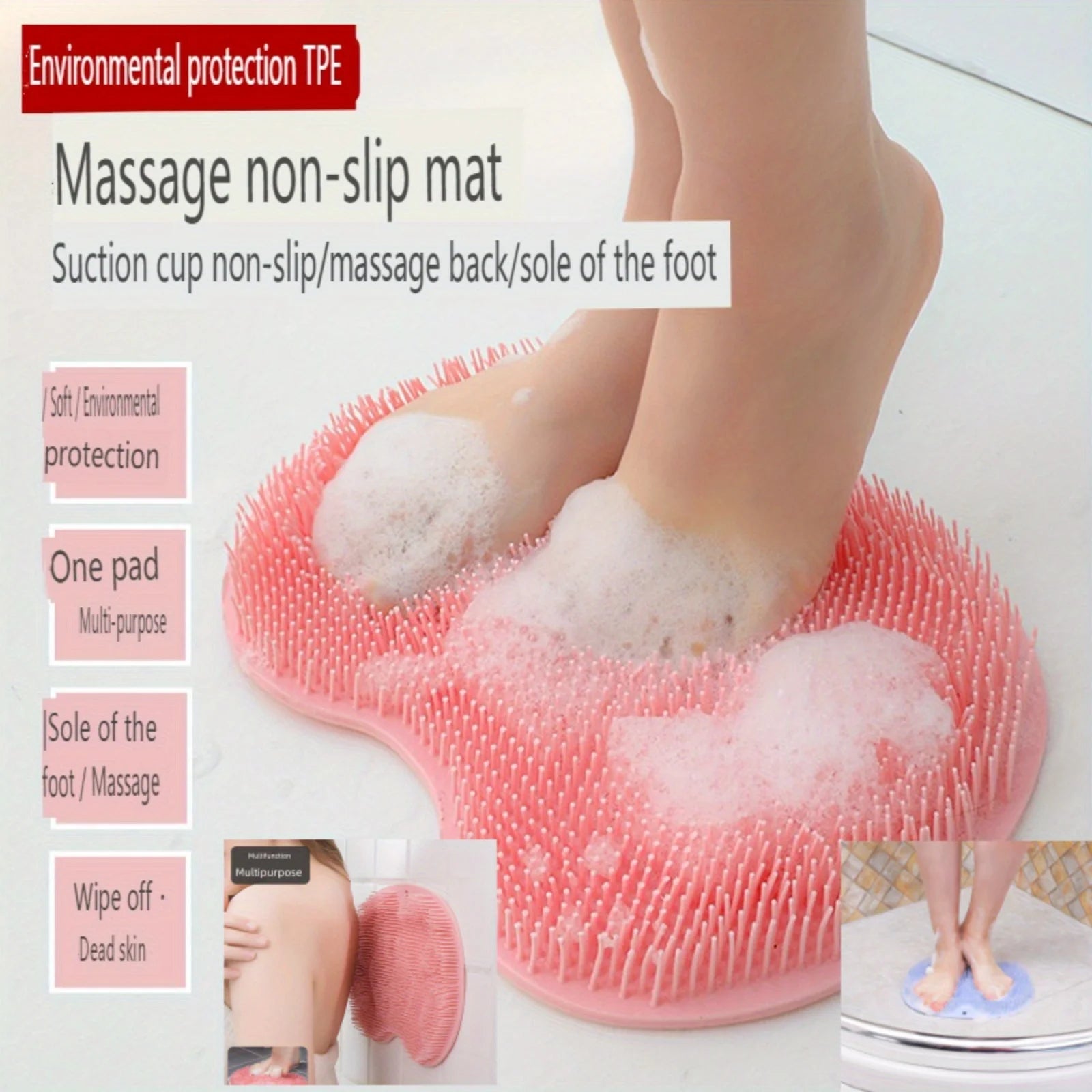 Exfoliating Foot Brush and Back Scrubber Anti-Slip Suction Cup - Tool for Body Dirt Removal