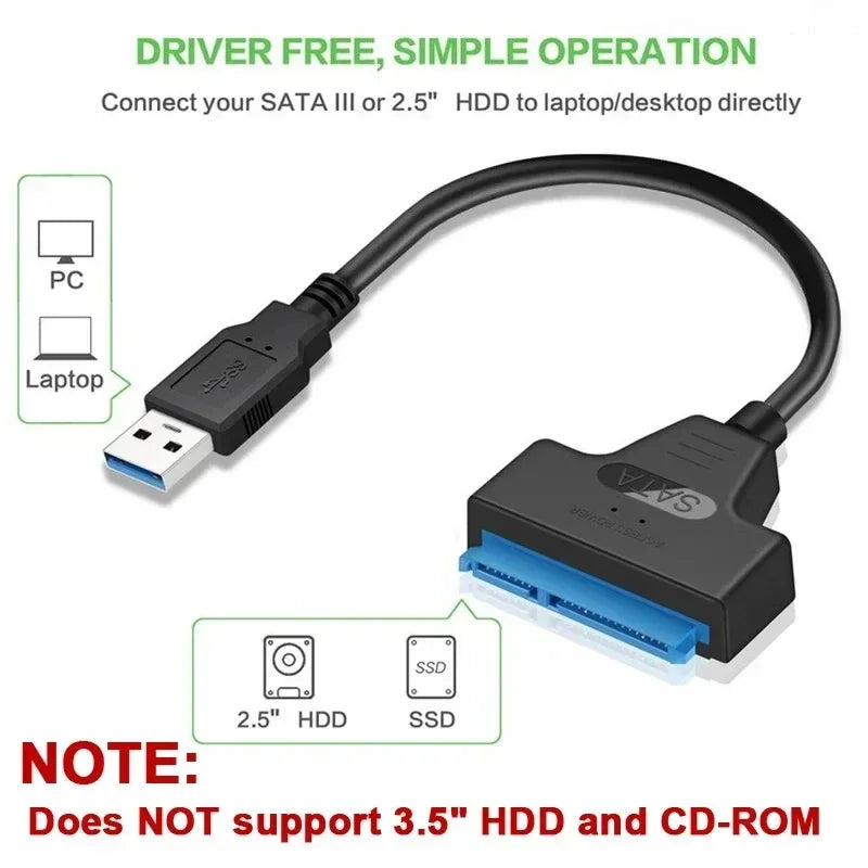 Cable Adaptador SATA a USB 3.0 para Disco Duro HDD y SSD de 2.5"