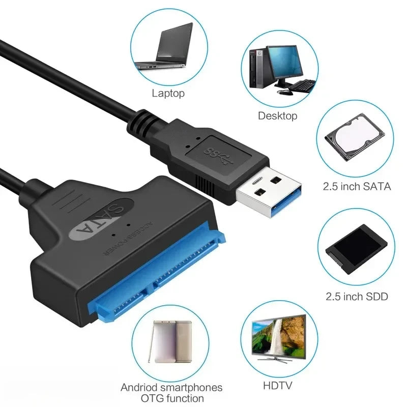 Cable Adaptador SATA a USB 3.0 para Disco Duro HDD y SSD de 2.5"