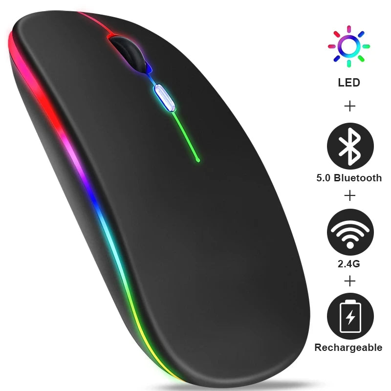 Ratón Inalámbrico Dual 2.4G + Bluetooth con LED y Recargable