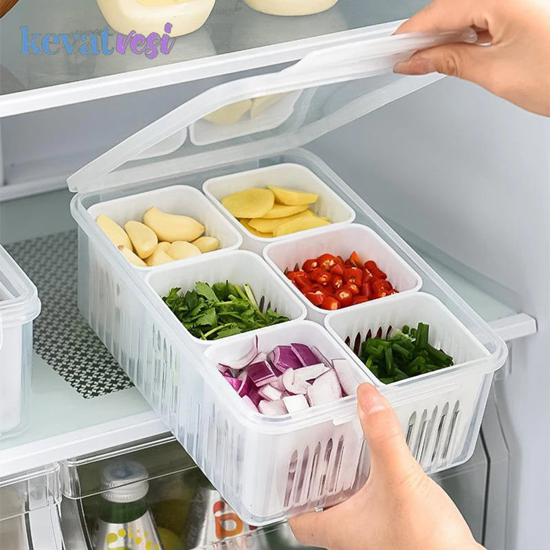 Refrigerator Storage Box 4/6 Grid Food Vegetable Fruit Storage Box