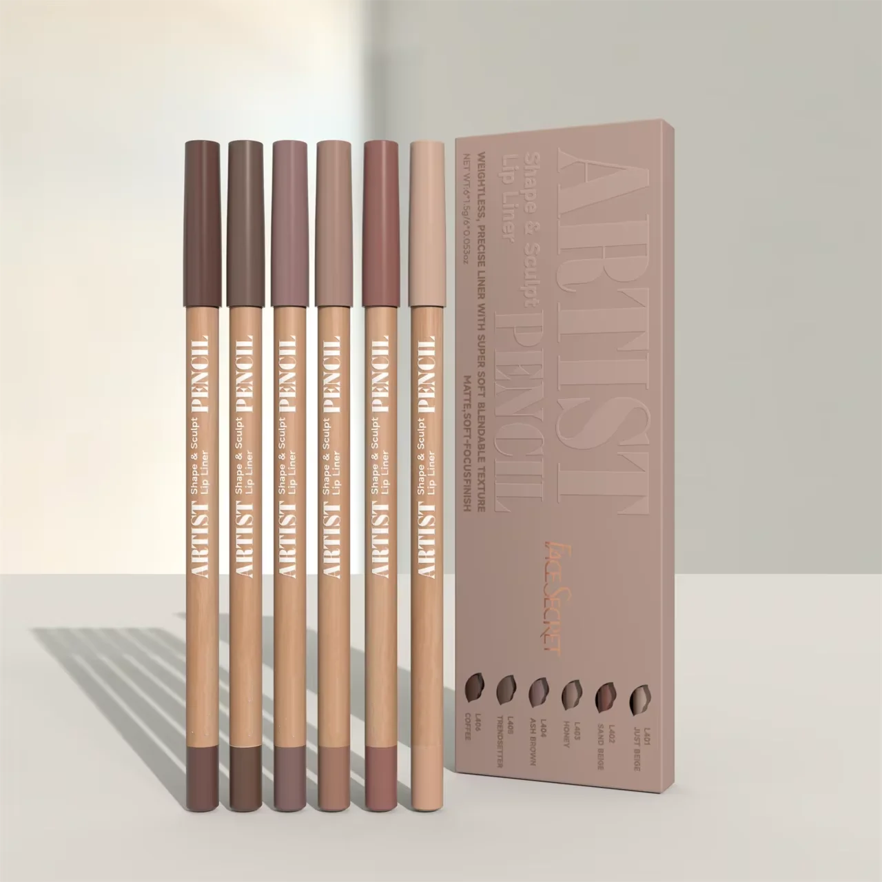 Face Secret Artist Shape Sculpt Lip Liner Pencil Set, Texture Matte Soft