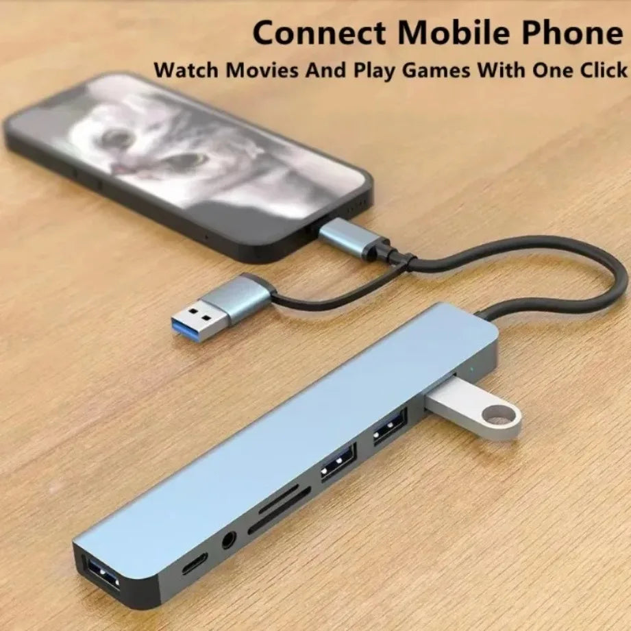 Hub USB-C 8 en 2 con Lector SD/TF y Audio 3.5mm para MacBook y Laptop