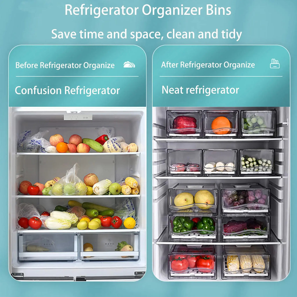 Fridge Organizer, Stackable Refrigerator Organizer Bins Reusable Food Storage