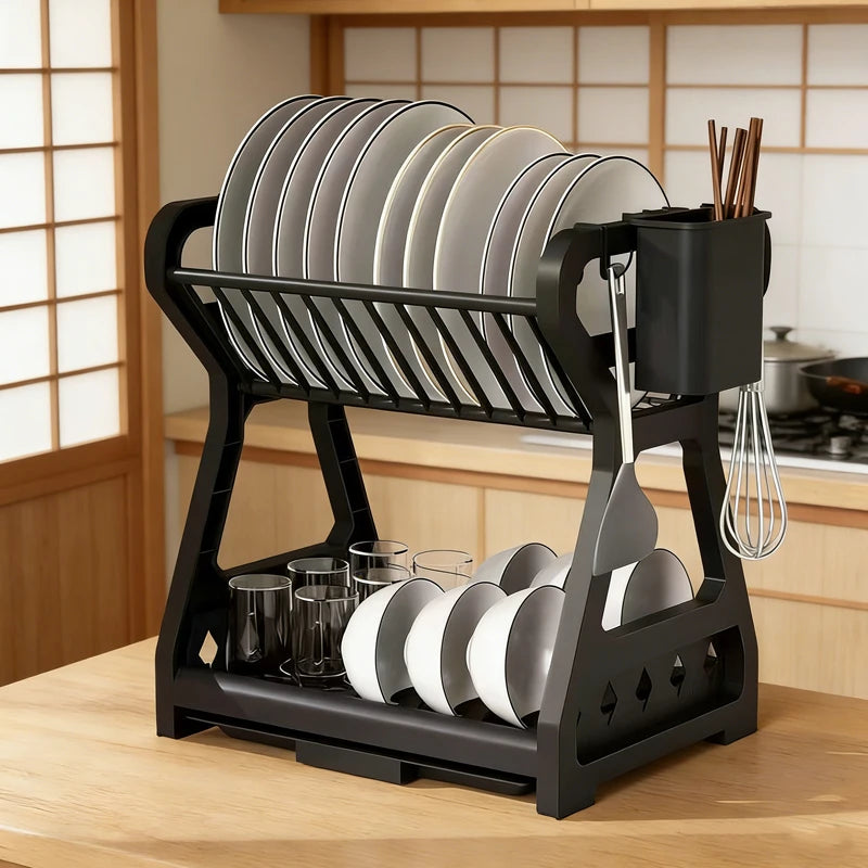 Kitchen Multifunctional Storage Rack, Bowl And Plate Organizer With Drainage Rack