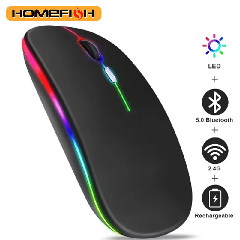 Ratón Inalámbrico Dual 2.4G + Bluetooth con LED y Recargable