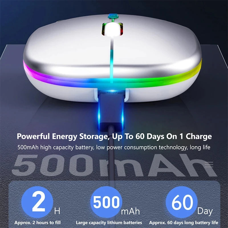 Ratón Inalámbrico Dual 2.4G + Bluetooth con LED y Recargable